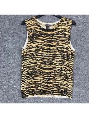 Evie Womens Size Large Black & Brown Animal Stripe Round Neck Sleeveless Top EUC